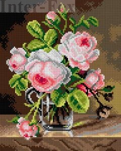 Kanwa 24 x 30 cm, 2811  Róże w szklanym wazonie.