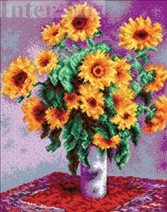 Kanwa 40 x 50 cm, 1993 Słonecznik na fioletowym tle.