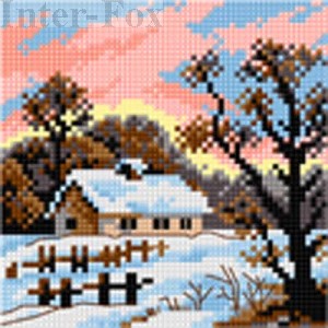 Kanwa 15 x 15 cm, Kanwa 2600 Zima - Chatka nad strumykiem.