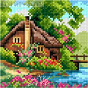Kanwa 15 x 15 cm, Kanwa 2562 Nad jeziorem-lato.