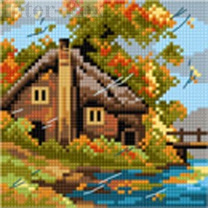 Kanwa 15 x 15 cm, Kanwa 2563 Nad jeziorem-jesień.