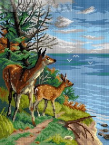 Zestaw muliny Ariadna - do kanwy 30 x 40 cm, 3137 Sarna z młodym na klifie.
