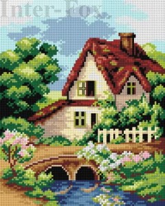 Kanwa 24 x 30 cm, 2688 Pejzaż wiosenny - dom nad rzeką.