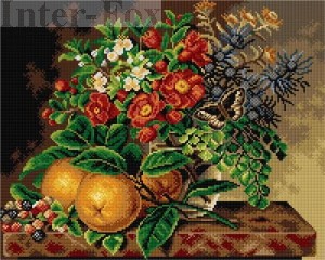 Kanwa 40 x 50 cm, 2905 Johan Laurenz Jensen - Martwa natura z motylem, kwiatami i owocami.