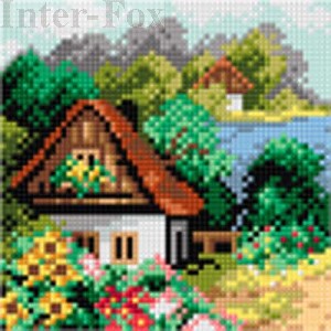 Kanwa 15 x 15 cm, 2243 Lato - Chatka nad jeziorem.