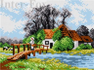 Kanwa 18 x 24 cm, 2125 Dom nad rzeką.